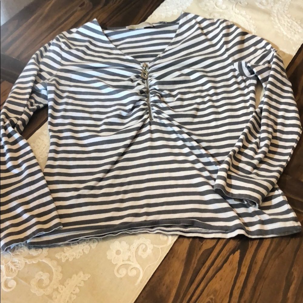 Michael Kors Striped Zip Up Shirt